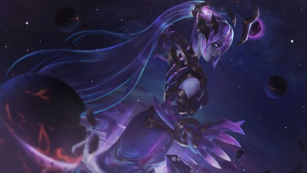 Wallpaper Sky, Syndra, Background, League, Starry, Hair, Purple, Legends