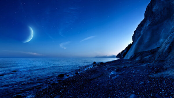 Wallpaper Sea, Nightime, Mobile, Moon, Nature, Desktop, Mountain, During