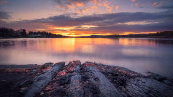 Wallpaper Shore, Nature, Lake, Desktop, Sky, During, Cloudy, Under, Sunset