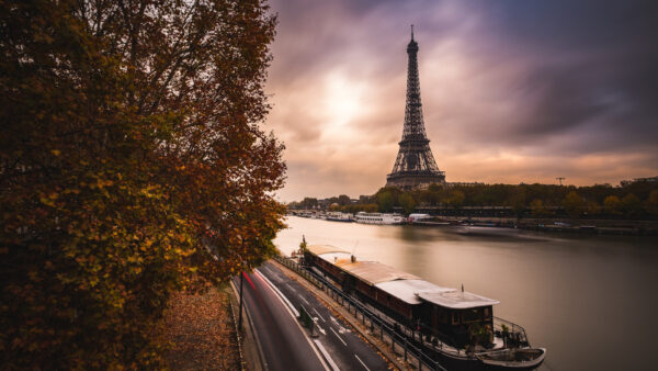 Wallpaper Desktop, Boats, Background, Sky, View, Travel, Cloudy, Tower, With, Aerial, Lake, Road, Paris, Eiffel, And