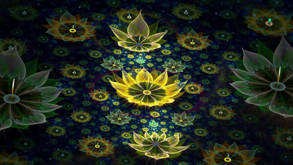 Wallpaper Fractal, Desktop, Blue, Yellow, Flowers, Abstract