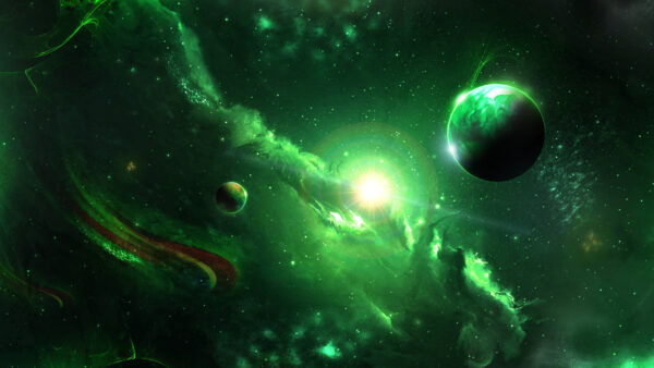 Wallpaper Desktop, Green, Space, Stars, Planet, Nebula