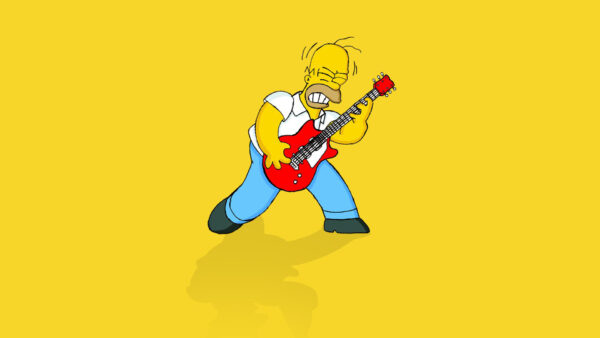 Wallpaper Yellow, Bart, With, Pant, White, Wearing, Red, And, Blue, Simpson, Movies, Shirt, Background, Desktop, Guitar