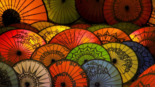 Wallpaper Umbrella, Colorful, Japanese