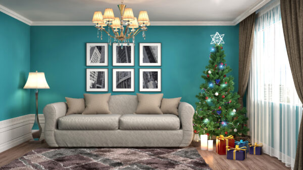 Wallpaper Christmas, With, Tree, Lights, Decoration, Nearby, Ornaments, Furniture