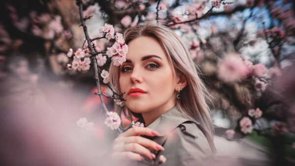 Wallpaper Dress, Background, Beautiful, Pink, Blossom, Girls, Standing, Model, Tree, Girl, Spring, Ash, Flowers, Wearing, Desktop