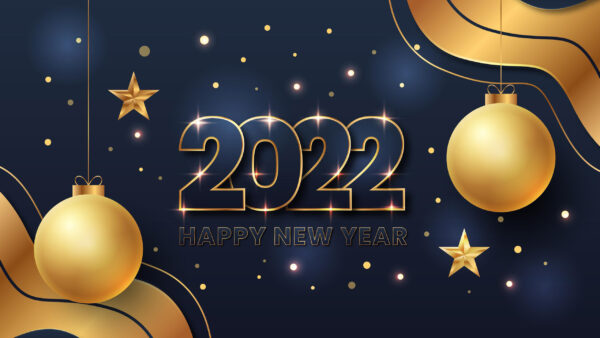 Wallpaper 2022, Balls, Stars, Golden, Happy, New, Glitter, Decoration, Year