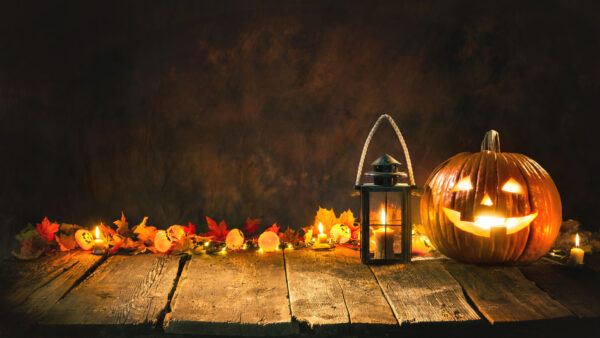 Wallpaper Pumpkin, Leaves, Light, Lantern, Fall, Yellow, Red, Halloween, Face