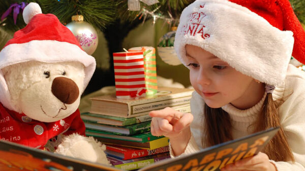 Wallpaper With, Cap, Girl, Cute, Reading, Claus, Book, Little, Santa