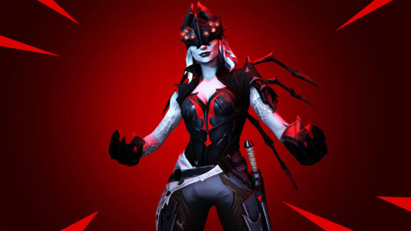 Wallpaper Arachne, Red, Background, Fortnite, Black, Mask