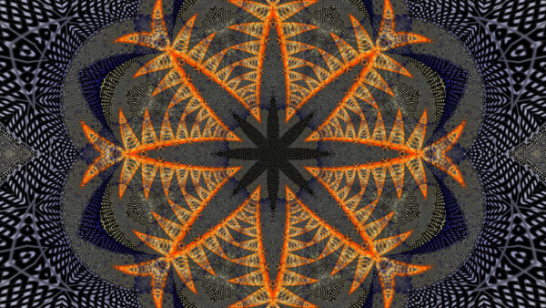 Wallpaper Flower, Blue, Fractal, Orange, Abstract, Petals, Mobile, Pattern, Reflection, Desktop, Black