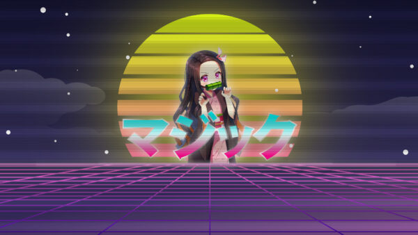 Wallpaper With, Nezuko, Demon, Slayer, Stars, Desktop, Dark, Vaporwave, And, Background, Moon, Anime, Sky, Kamado