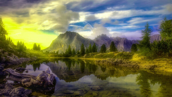 Wallpaper Lake, Mobile, Landscape, Nature, Flash, Green, Dolomites, Trees, Alps, Through, Desktop, Passing