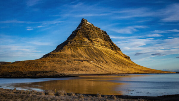 Wallpaper Lake, And, Rock, Desktop, Skyscraper, With, Sky, Blue, Nature, Clouds, Mountain, Background, Mobile