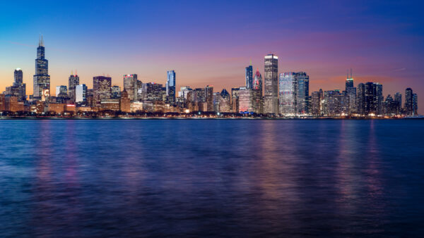 Wallpaper Chicago, Night, Building, Skyscraper, Travel, Illinois, City