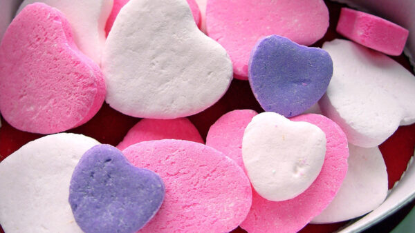 Wallpaper Heart, White, Violet, Pink, Shapes