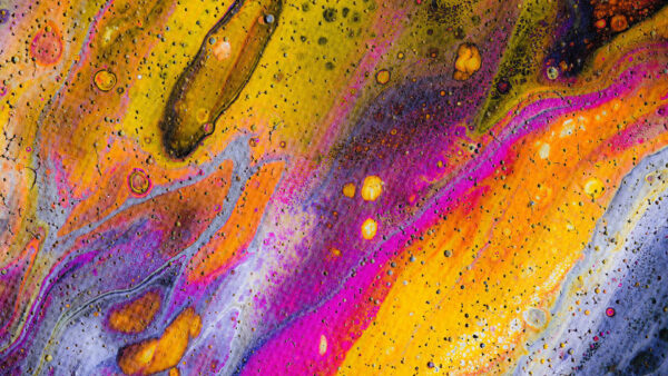 Wallpaper Pink, Yellow, Paint, Stains, Abstract, Spots, Black