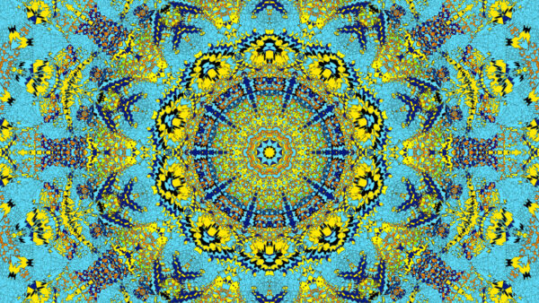 Wallpaper Desktop, Mobile, Fractal, Shapes, Abstract, Pattern, Blue, Circle, Yellow, Kaleidoscope