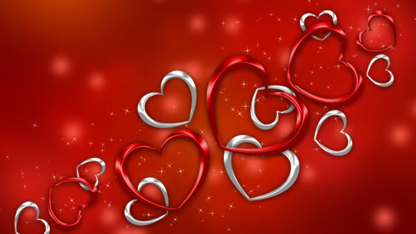 Wallpaper Hearts, Metallic, Background, Heart, Red, Bokeh, Silver, And