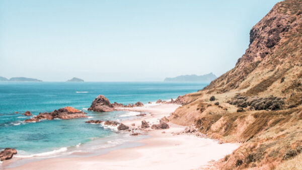 Wallpaper Coast, Nature, Mountain, Rocks, Waves, Beach, Sand, Ocean