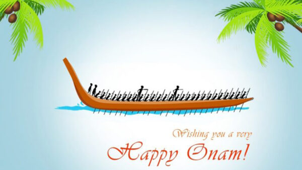 Wallpaper Happy, Palm, Trees, With, Onam, People, Boat