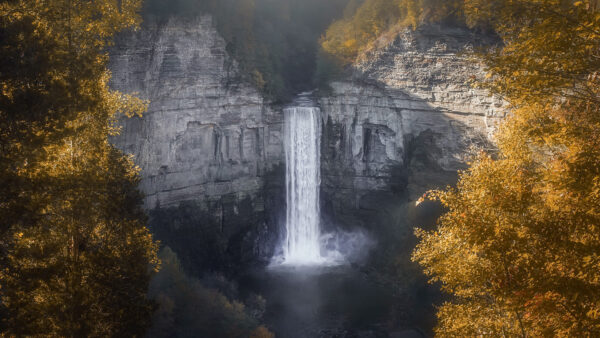 Wallpaper Pouring, View, Autumn, Nature, Rocks, Waterfalls, From, Trees, River, Landscape, White