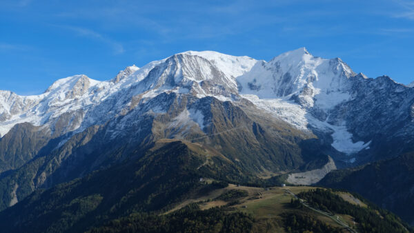 Wallpaper Snow, Trees, Rock, With, Background, Forest, Landscape, View, Sky, Mountains, Nature, Slope, Blue