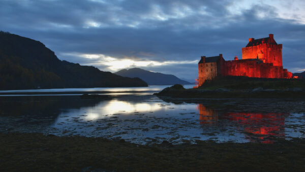 Wallpaper Background, Desktop, Lake, Mountain, Blue, Reflection, Sky, Twilight, Dark, Castle, Trees, Under