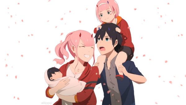 Wallpaper White, Zero, Darling, Two, The, Background, FranXX, Anime, Hiro, Dots, With, And, Children, Pink