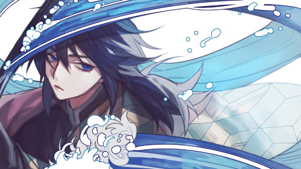 Wallpaper Blue, Tomioka, With, Giyuu, Demon, And, White, Eyes, Background, Slayer, Anime