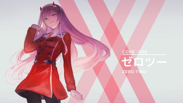 Wallpaper Cross, Desktop, Standing, Dress, Pink, Darling, Anime, Two, Hair, Background, White, FranXX, Lines, Red, Zero, Hiro