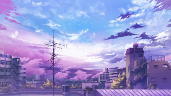 Wallpaper Background, Clouds, Sky, Blue, White, Aetna, Anime, Building