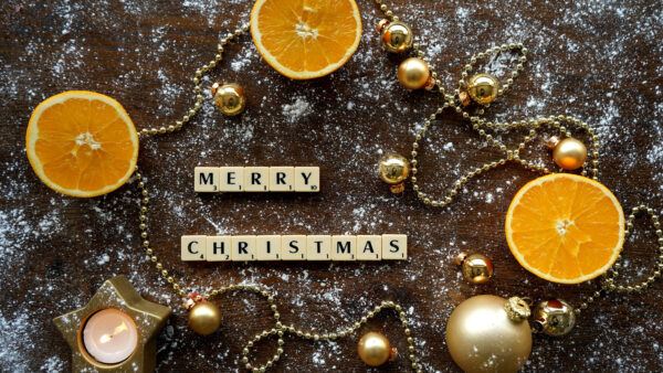 Wallpaper Decoration, With, Stars, Ornaments, Christmas, Merry, And, Orange