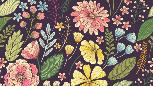 Wallpaper Floral, Pattern, Flowers, Assorted, Color, Illustration