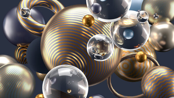 Wallpaper Lines, Abstract, Rings, Abstraction, Dark, Glassy, Balls, Grey, Bubbles, Golden