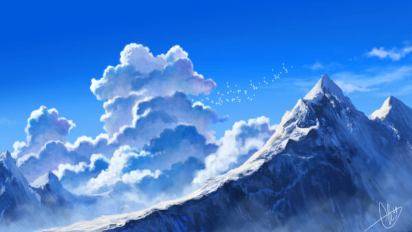 Wallpaper Sky, Nature, Scenery, Blue, Anime, Mountain