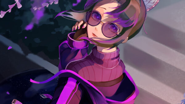 Wallpaper Anime, Dress, Glasses, Wearing, With, Purple, Girl
