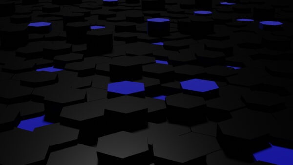 Wallpaper Blue, Black, Hexagon, Abstraction, Shapes, Pattern, Abstract