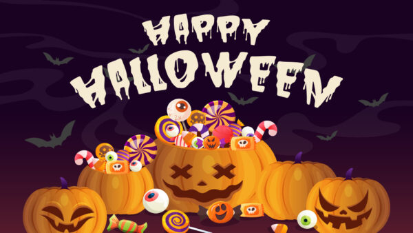 Wallpaper Halloween, Pumpkins, Happy, Jack-O-Lantern, Trick, Candies, Treat