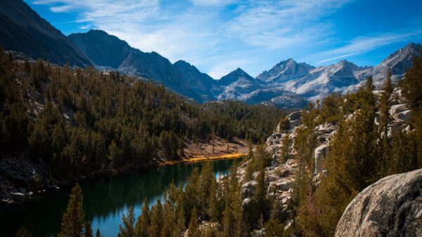 Wallpaper Nature, Water, Mountain, Forest, Reflection, Under, River, Desktop, Slope, Between, Trees, Blue, Spruce, Mobile