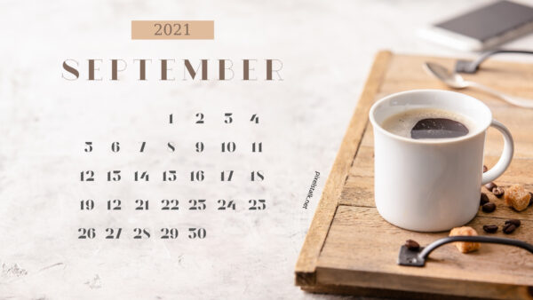 Wallpaper September, Cup, Wood, White, Coffee, Board, Calendar