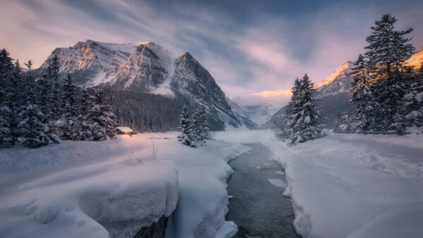 Wallpaper Nature, During, With, Cabin, River, National, Park, Desktop, Snow, Alberta, Canada, Winter, Banff