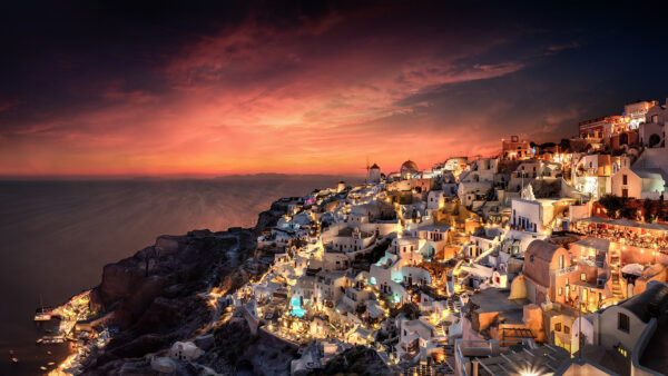 Wallpaper During, Nighttime, Santorini, Travel