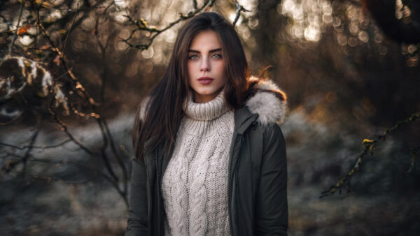 Wallpaper Jacket, Wollen, Model, Desktop, White, Girl, With, Hair, Top, Wearing, Loose, Brown