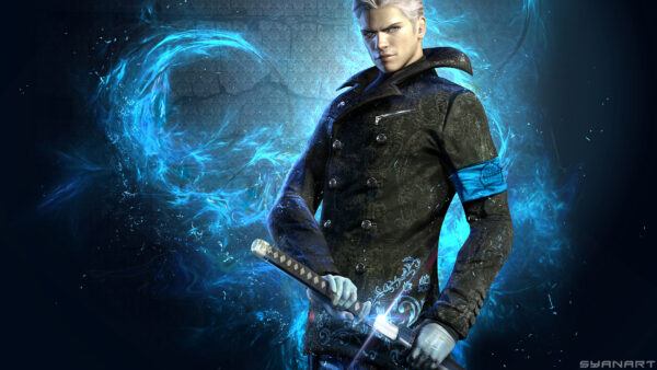 Wallpaper Blue, May, Devil, Cry, Background, Smoke, Sword, Vergil, DmC