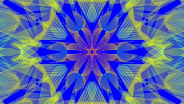 Wallpaper Fractal, Pattern, Blue, Abstract, Abstraction, Flower, Yellow