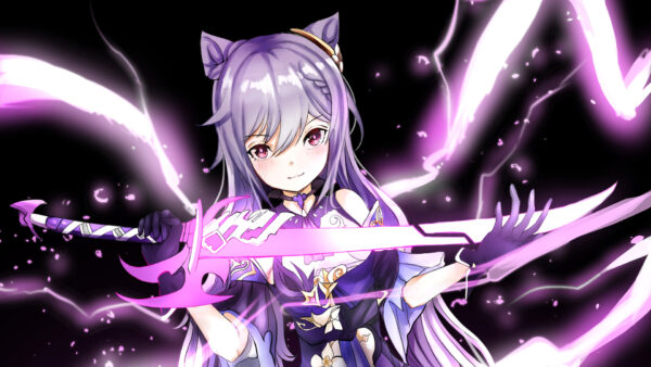 Wallpaper Purple, Sword, Keqing, With, Impact, Genshin