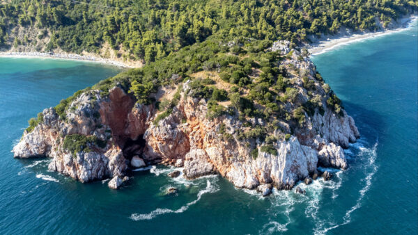 Wallpaper Nature, Ocean, Waves, Aerial, Sea, Island, View, Trees, Rocks, Green