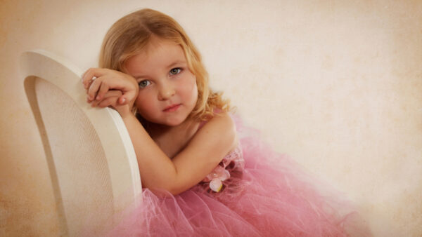 Wallpaper Wearing, White, Little, Girl, Chair, Dress, Cute, Sitting, Pink