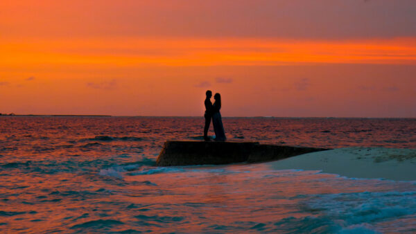 Wallpaper Standing, Couple, Rock, Silhouette, Background